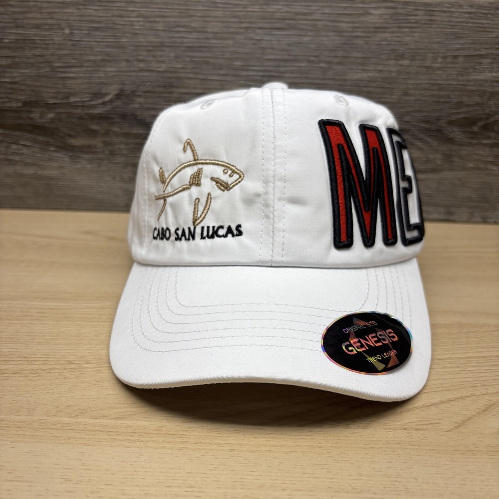 Cabo San Lucas MEX Hat Cap Strap Back White Mexico Souvenir Shark Mens
